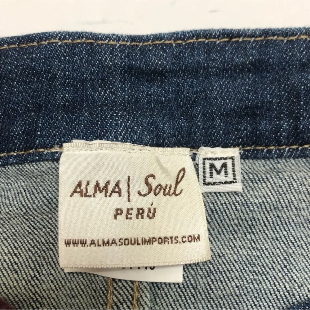 NWT Alma Soul off shoulder cropped Colorful embroidered Denim Jacket - Picture 10 of 10